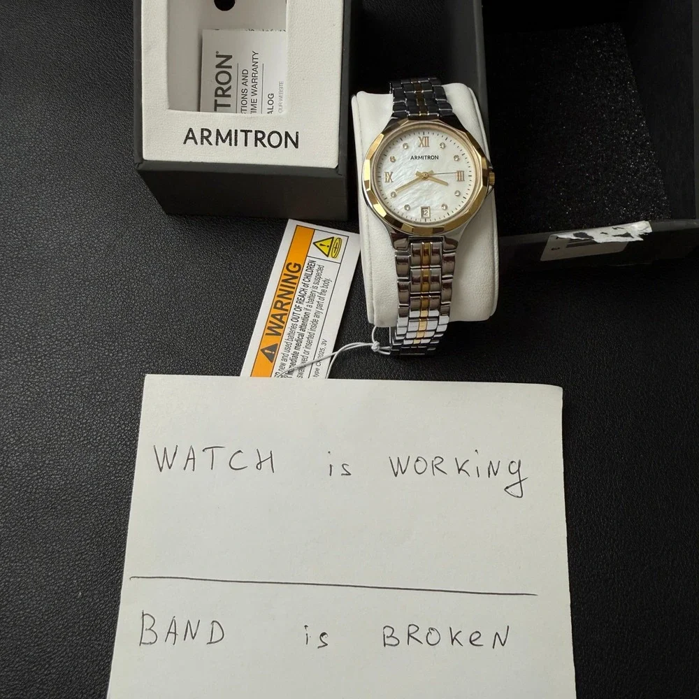 Armitron‎ 75/5879TT Women's Two Tone Crystal Bracelet Watch Working BROKEN BAND